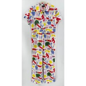 Nooworks White A-OK Coveralls Jumpsuit Pantsuit XL Whimsical Onesie